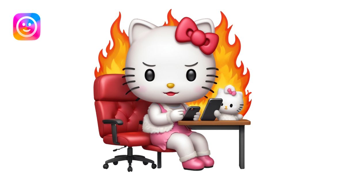 Apple-style emoji illustration of hello kitty character calmly sitting ...