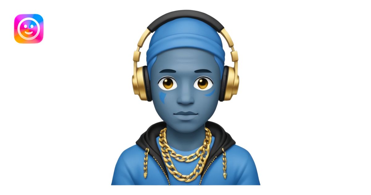 Avatar rapper with headphones blue character ' emoji | AI Emoji Generator