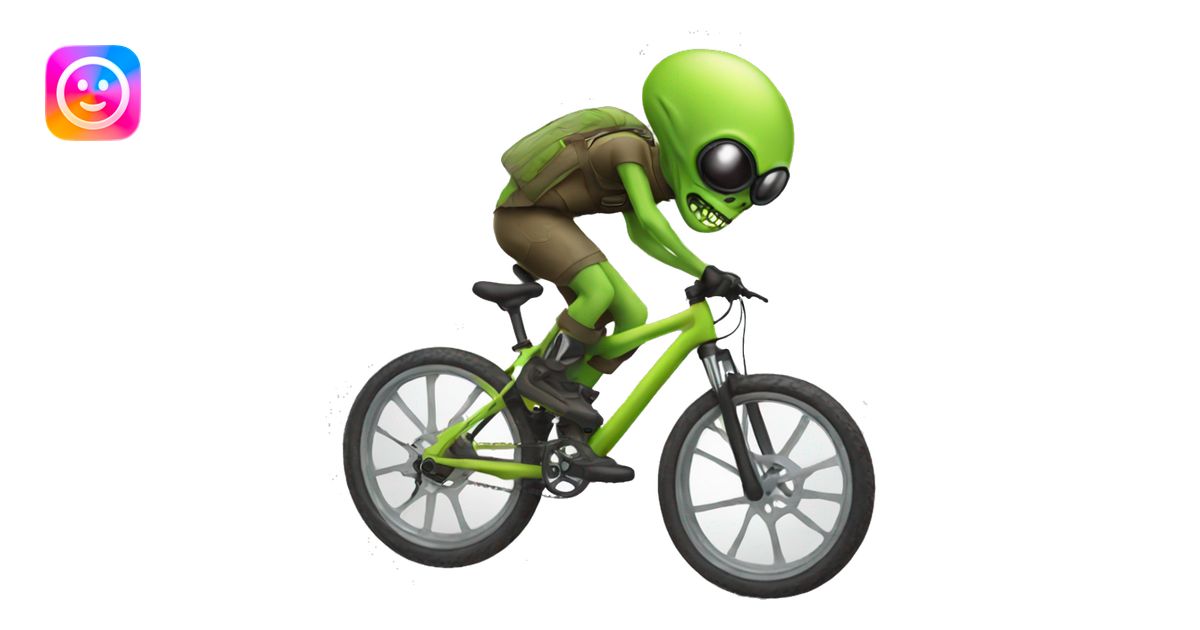 alien ride on downhill bike wearing a hat emoji | AI Emoji Generator