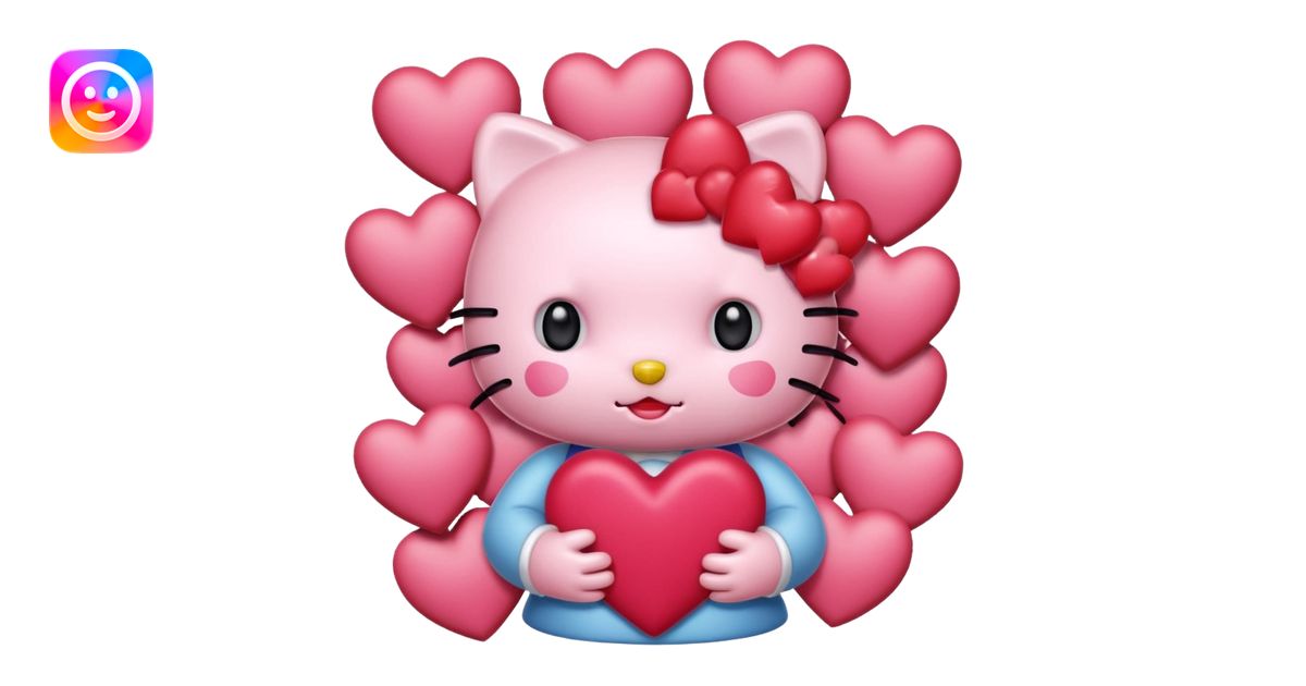 Hello kitty enamorada con muchos corazónes emoji | AI Emoji Generator