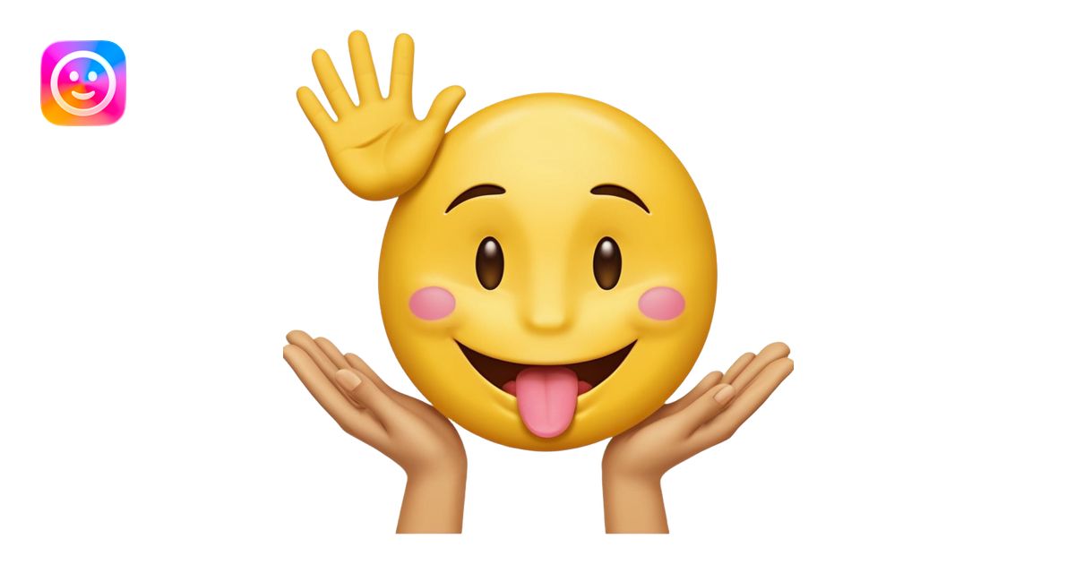 Hands spreading open while a smiley face with its tongue out is in the ...