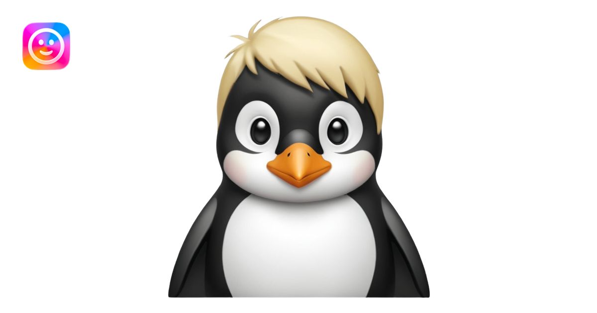 Pingüino con cabello rubio estilo cool emoji | AI Emoji Generator
