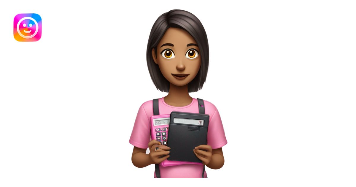 Hyper realistic girl holding a pink calculator emoji | AI Emoji Generator