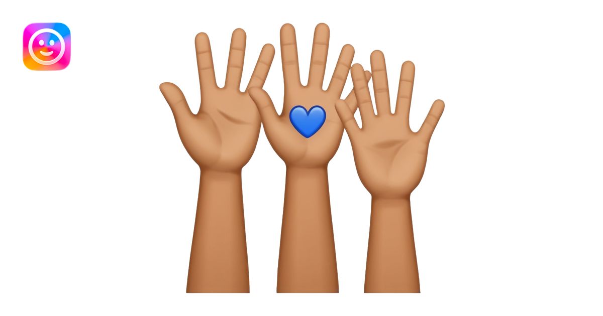 the raised hands emoji with a dark blue checkmark between them emoji ...