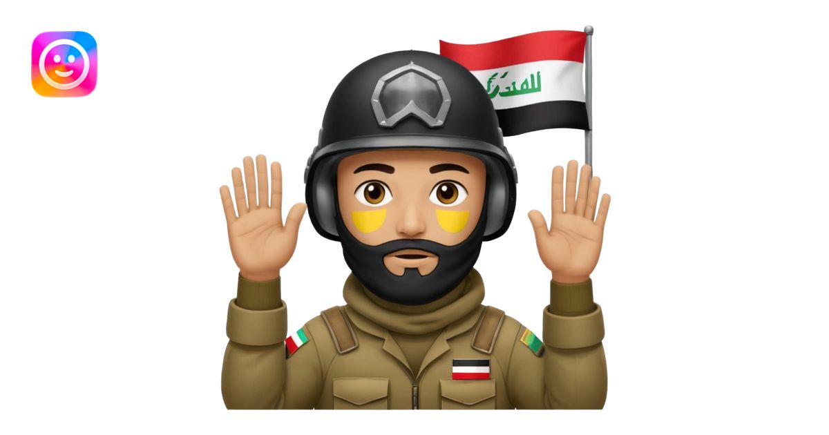 surrenders, depicts an Iraqi soldier from 1980, with a beard, in a ...