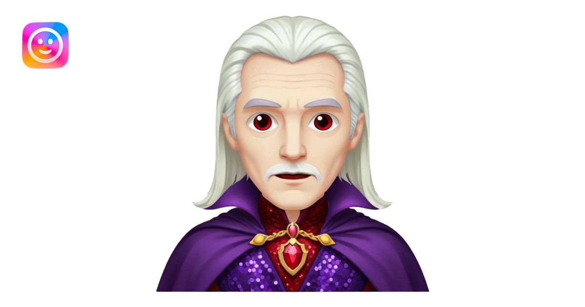 Dracula with long white hair, dark purple sequin suit, dark red sequin ...