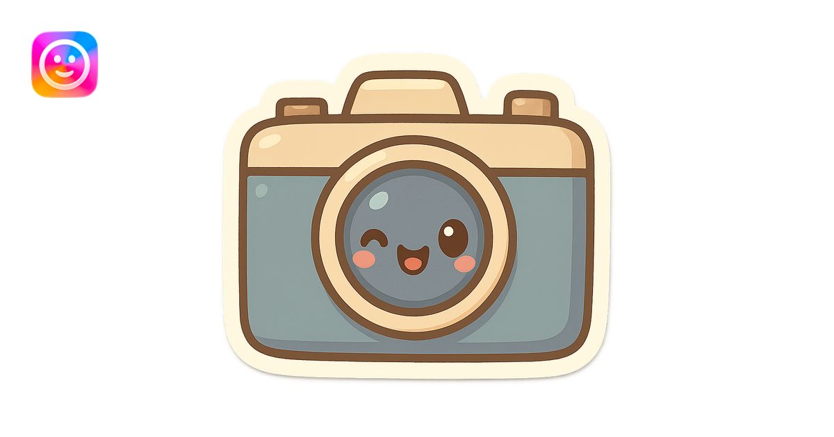 chibi sticker-style camera with a winking face, cute and exaggerated ...