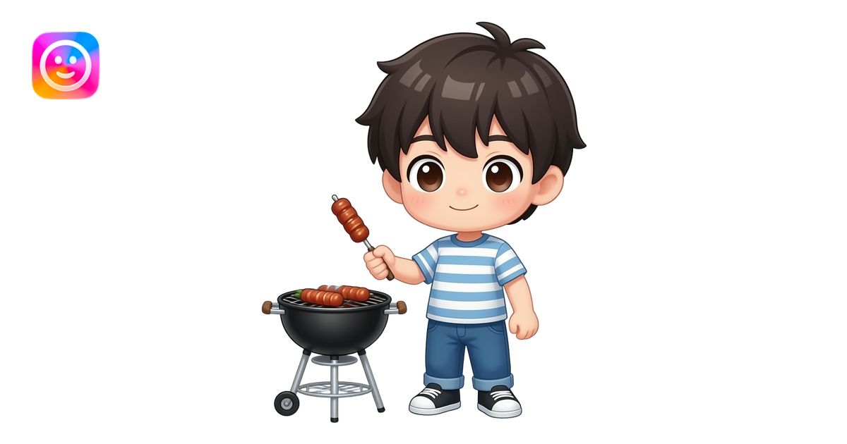 chibi anime boy barbecue emoji | AI Emoji Generator