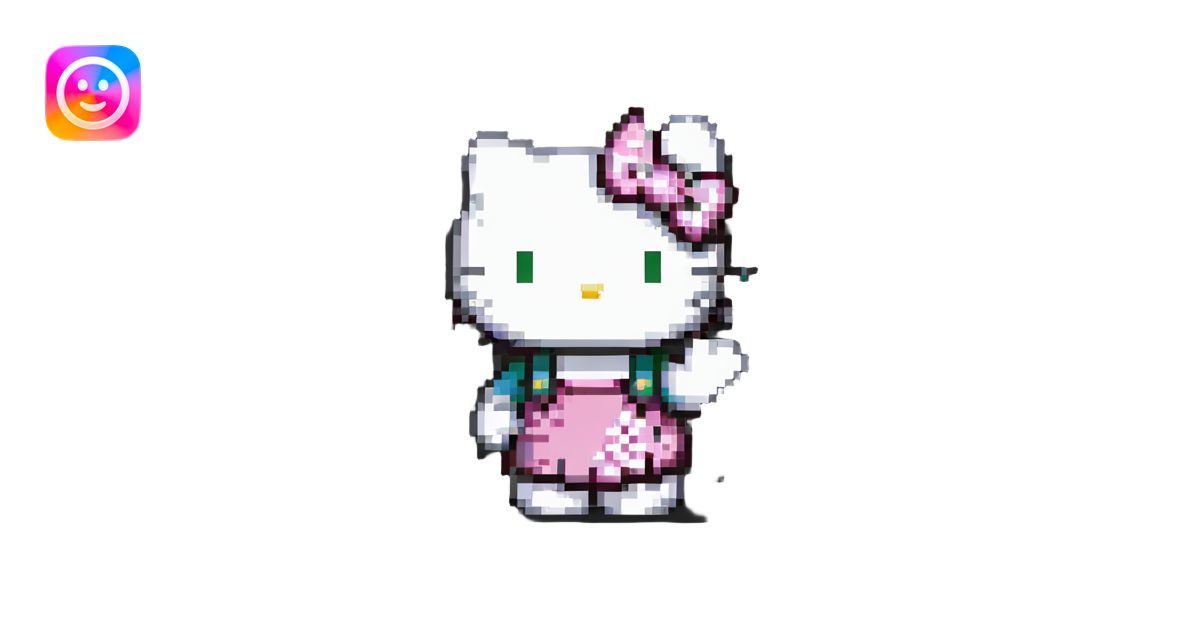 Hello Kitty waving, minimal details pixel art emoji | AI Emoji Generator
