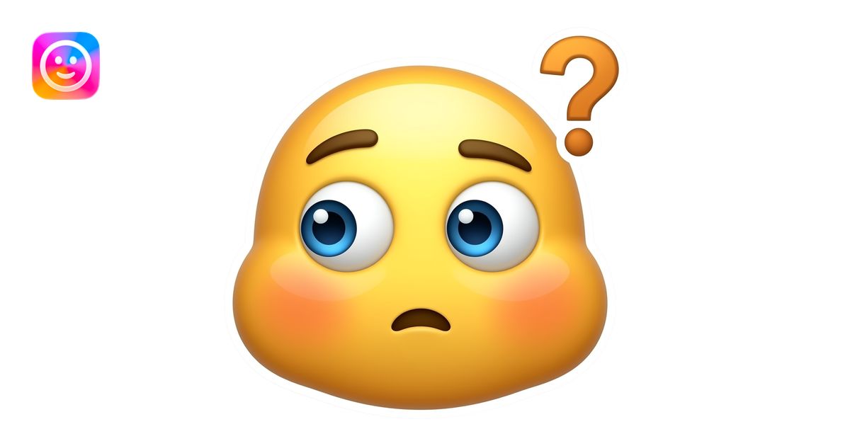 3D emoji face, suspicious side-eye with puffed cheeks, tiny floating ...