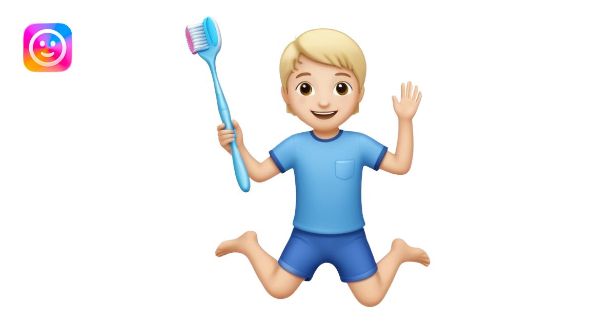 Creat an emoji for kid jumping and holding toothbrush emoji | AI Emoji ...
