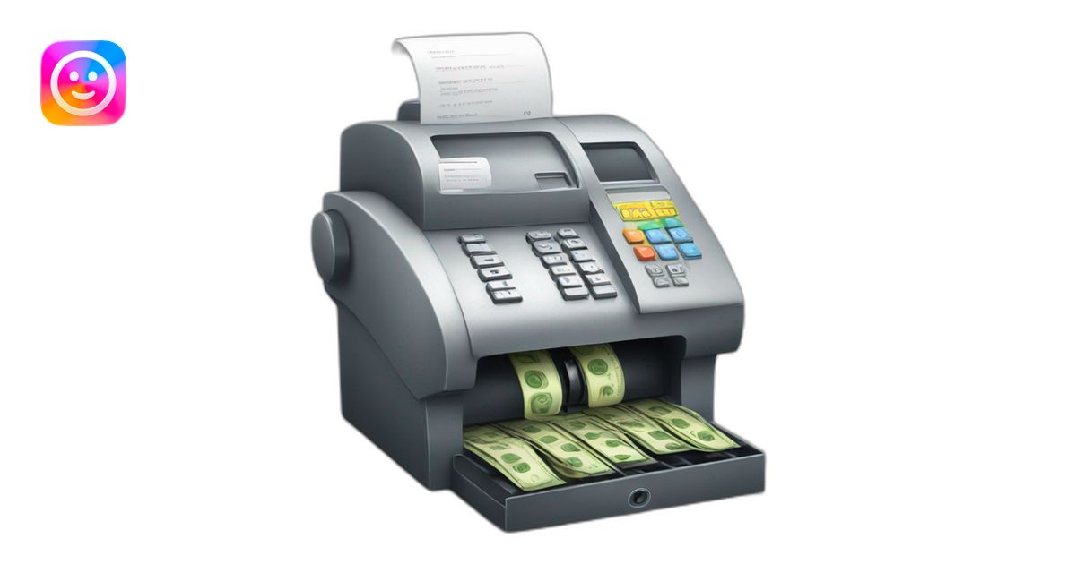 A cashregister machine smileing when cash see emoji | AI Emoji Generator