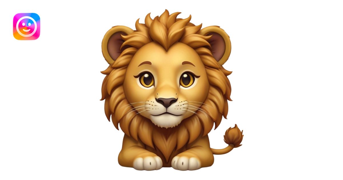 Cinematic Cute Lion Cub Portrait Emoji, Head tilted playfully and ...
