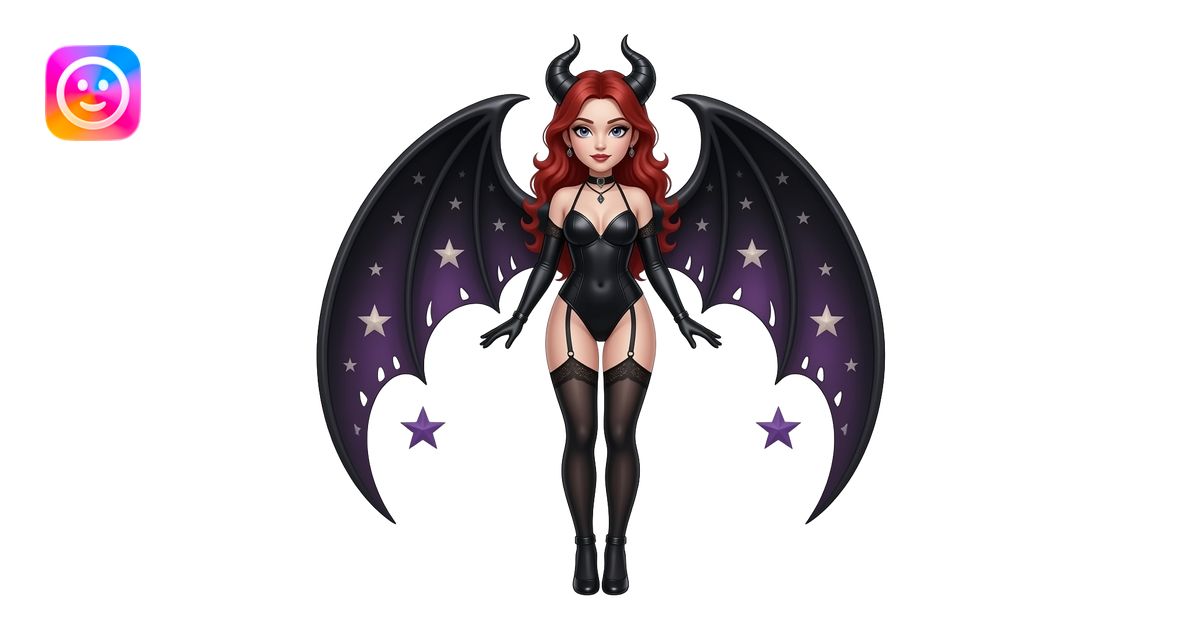Circus acrobat gothic woman full height with bat wings and stars emoji ...