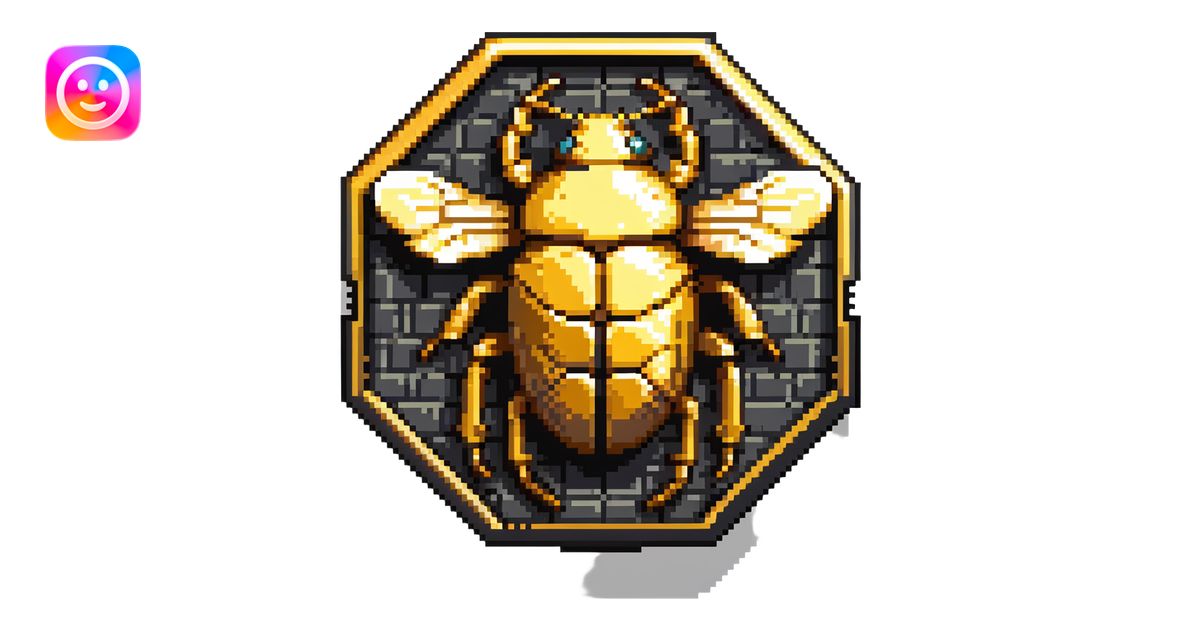 A golden hexagonal badge with a detailed beetle in the center, Discord ...