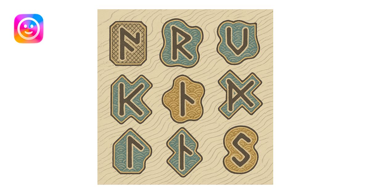 ukiyo-e style rune symbols with traditional Japanese print look ...