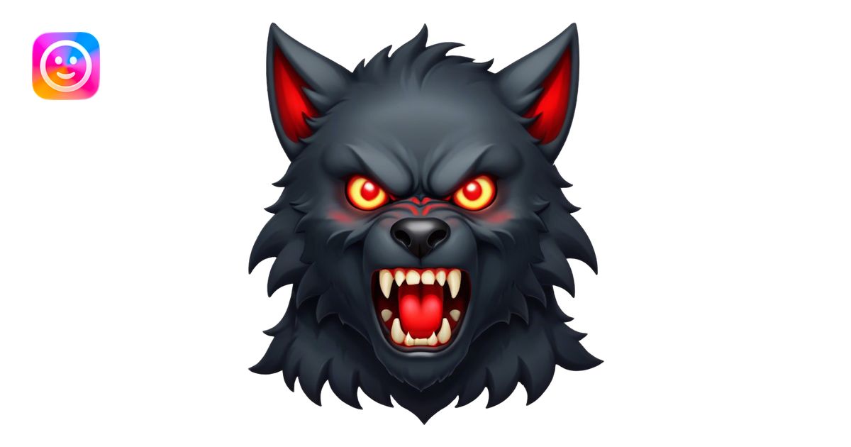 black Werewolf with glowing red eyes screaming emoji | AI Emoji Generator