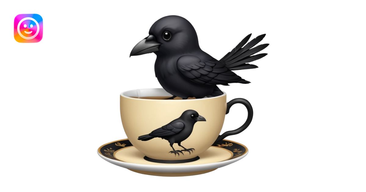 create a crow hoalding tea cup emoji | AI Emoji Generator