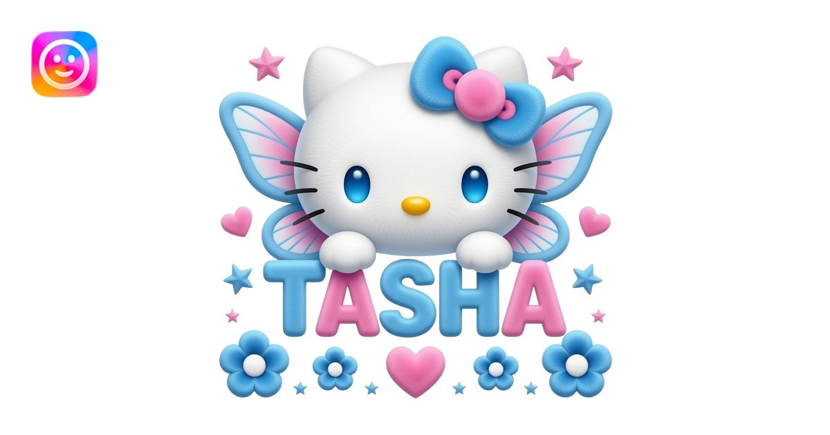White velvety fur 3D hello kitty head with blue pink gradient 3D flower ...