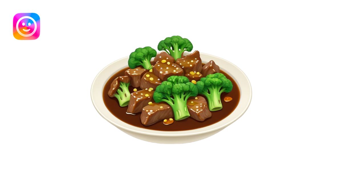 Beef with Broccoli in oyster sauce, simplified emoji style with bold ...