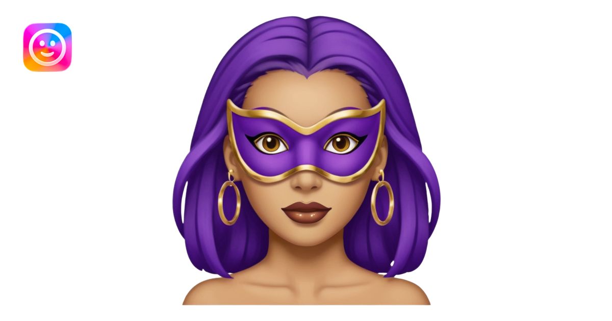 mask wearing woman robber purple with big earrings emoji | AI Emoji ...