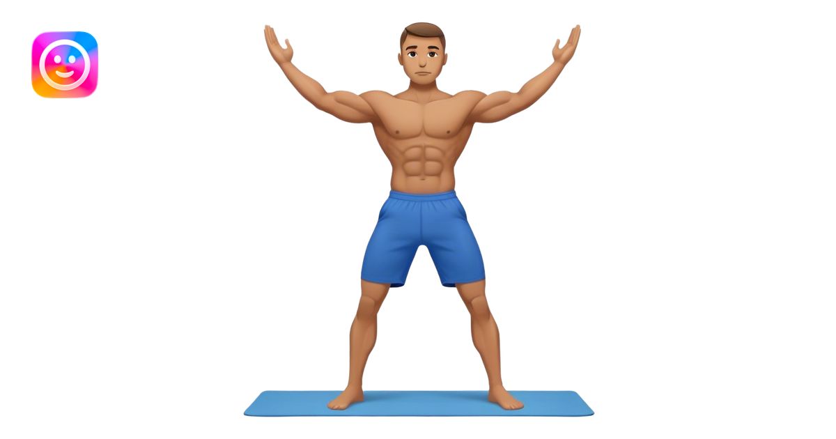 buff man blue shorts warrior-II-yoga emoji | AI Emoji Generator