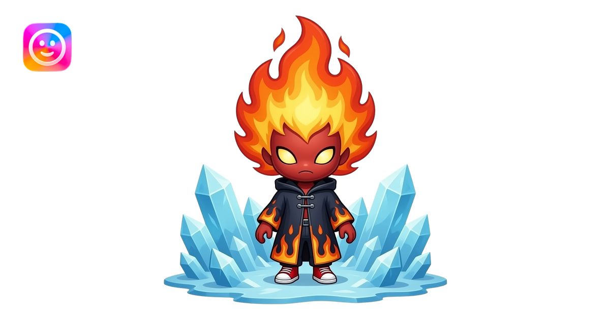A cursed fire entity with a huge flame-shaped head, tiny body, blazing ...