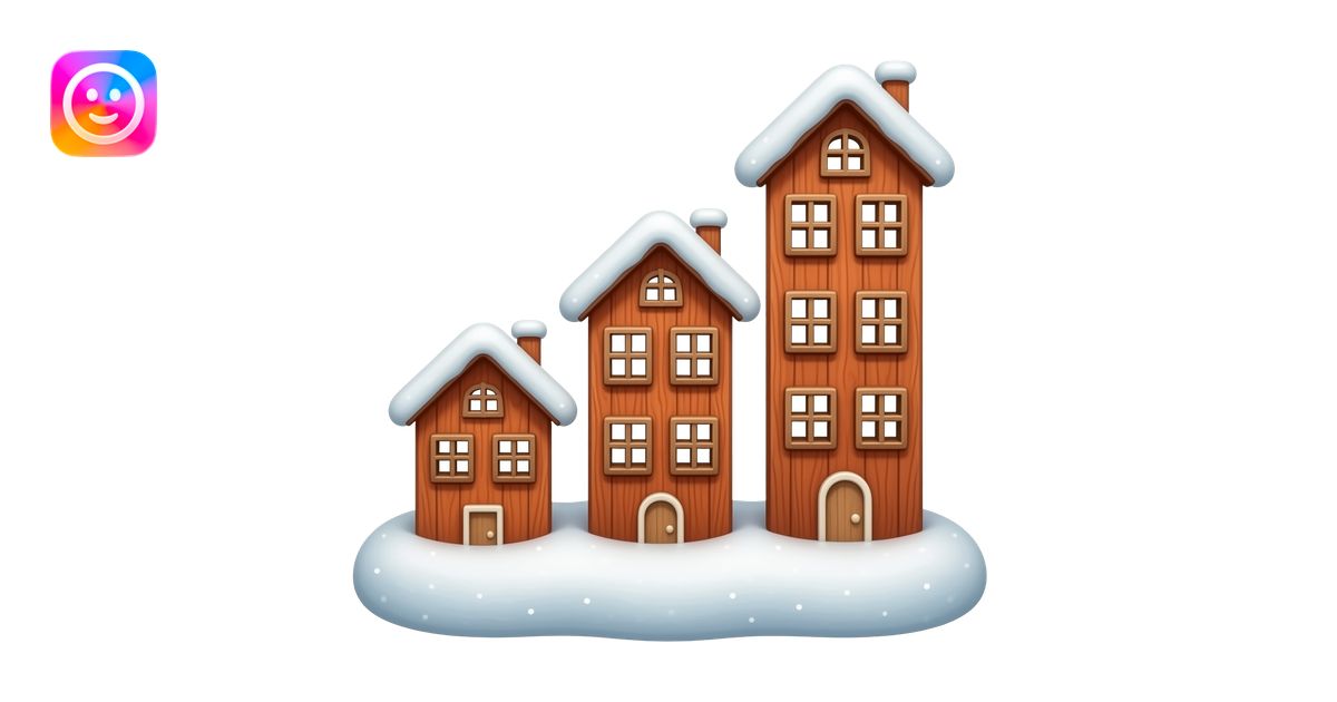 3 red wooden house ornaments，different hight，snow-covered roof emoji ...