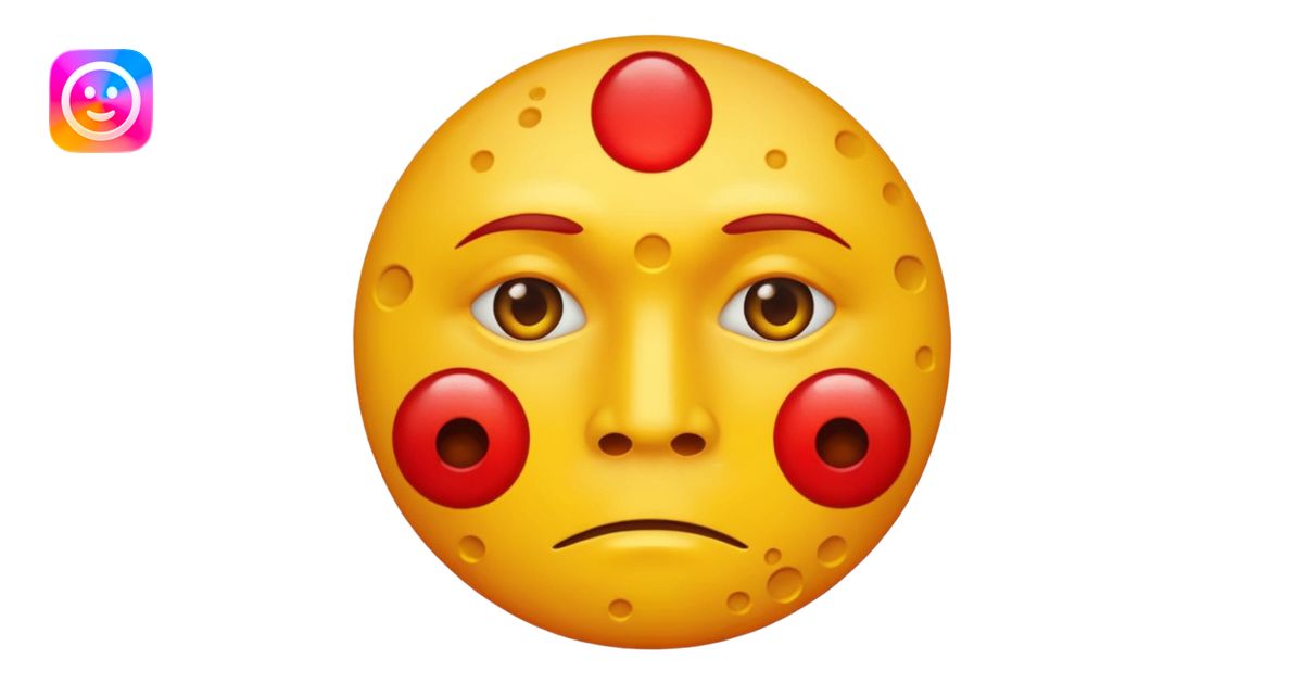 A circular yellow face with many face herpes sores that are close ...