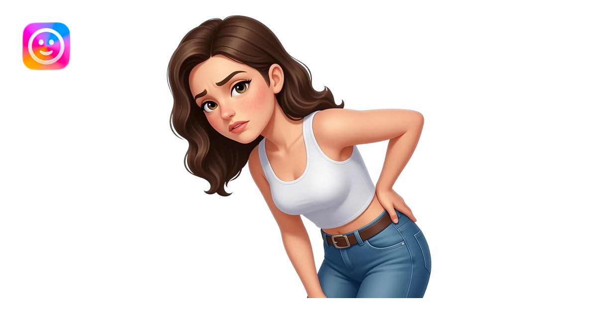 back pain brunette with freckles emoji | AI Emoji Generator