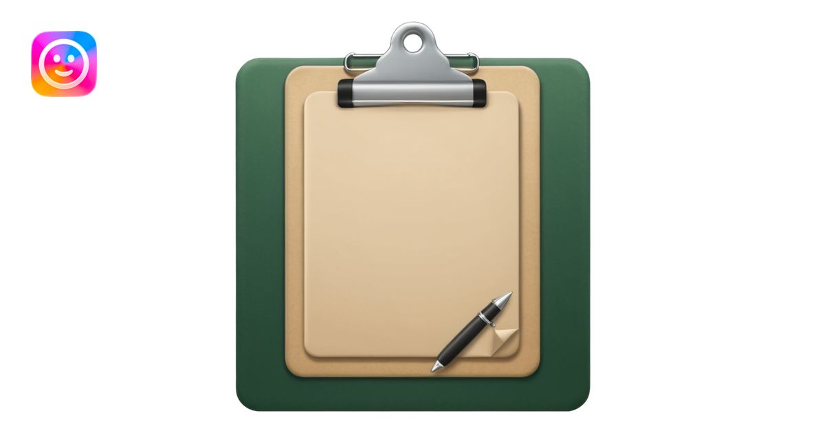emoji of dark green clipboard with light beige paper, no text, Apple ...