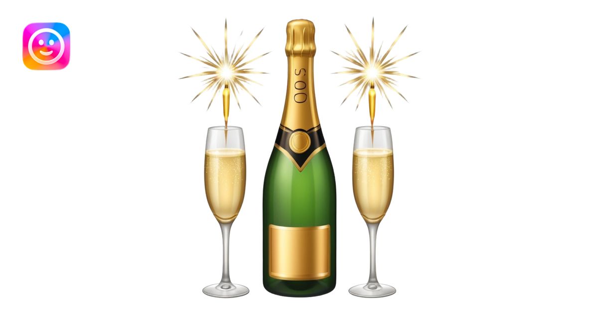 champagne bottle and champagne glasses and champagne sparklers emoji ...