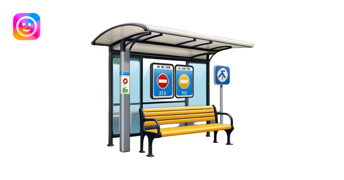 A bus stop with a shelter, a bench, and a signpost displaying the bus ...