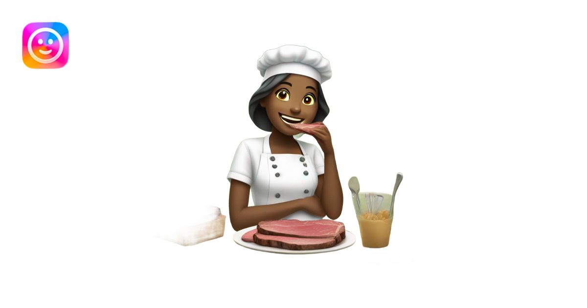 smiling girls in the park eating steaks in chefs hat emoji | AI Emoji ...
