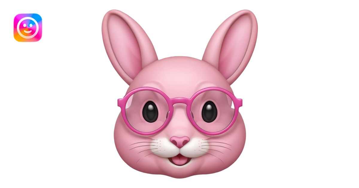 Pink bunny with big circular glasses, smiling, half body emoji | AI ...
