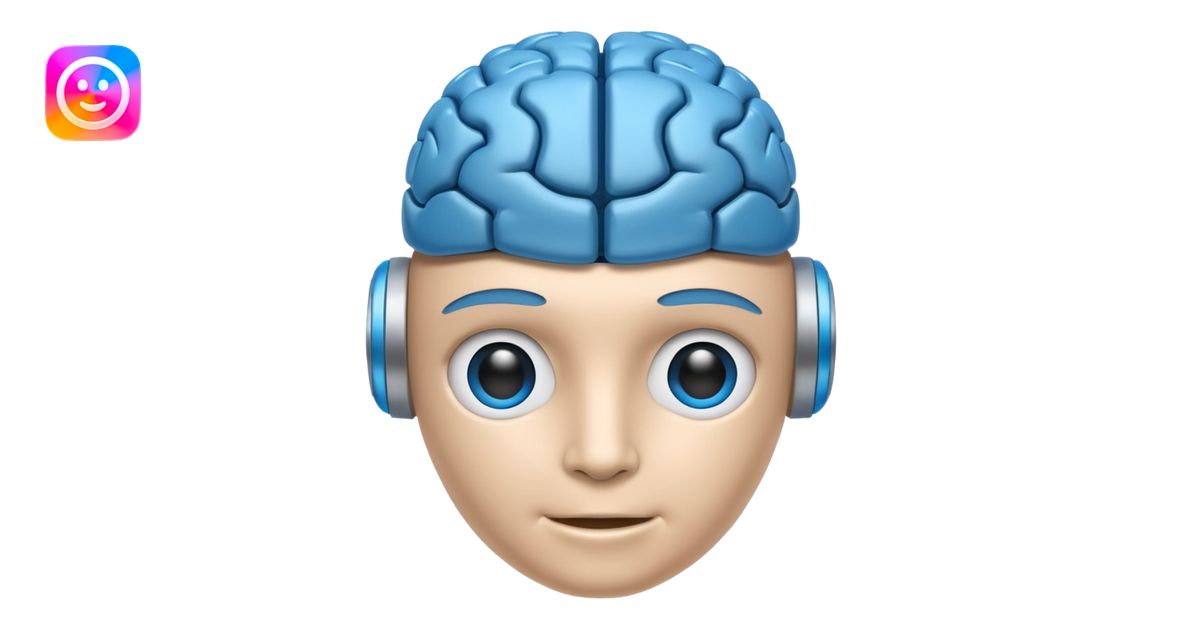 A simple emoji of a friendly robot head with a visible human brain on ...