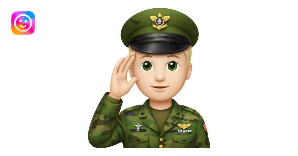 Eine salutierenden Emoji (Hautfarbe: weiß) in Armee Klamotten männlich ...