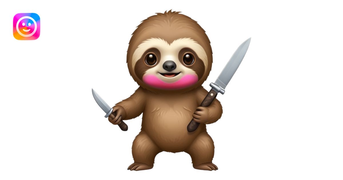 Cute sloth with knife emoji | AI Emoji Generator