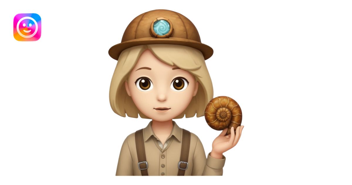 Shelly has a small, chibi-style body with a large ammonite-shaped head ...