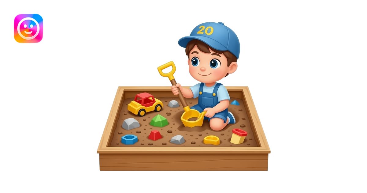 Isolated 3D Pixar-style child's sandbox filled with rich brown earth ...