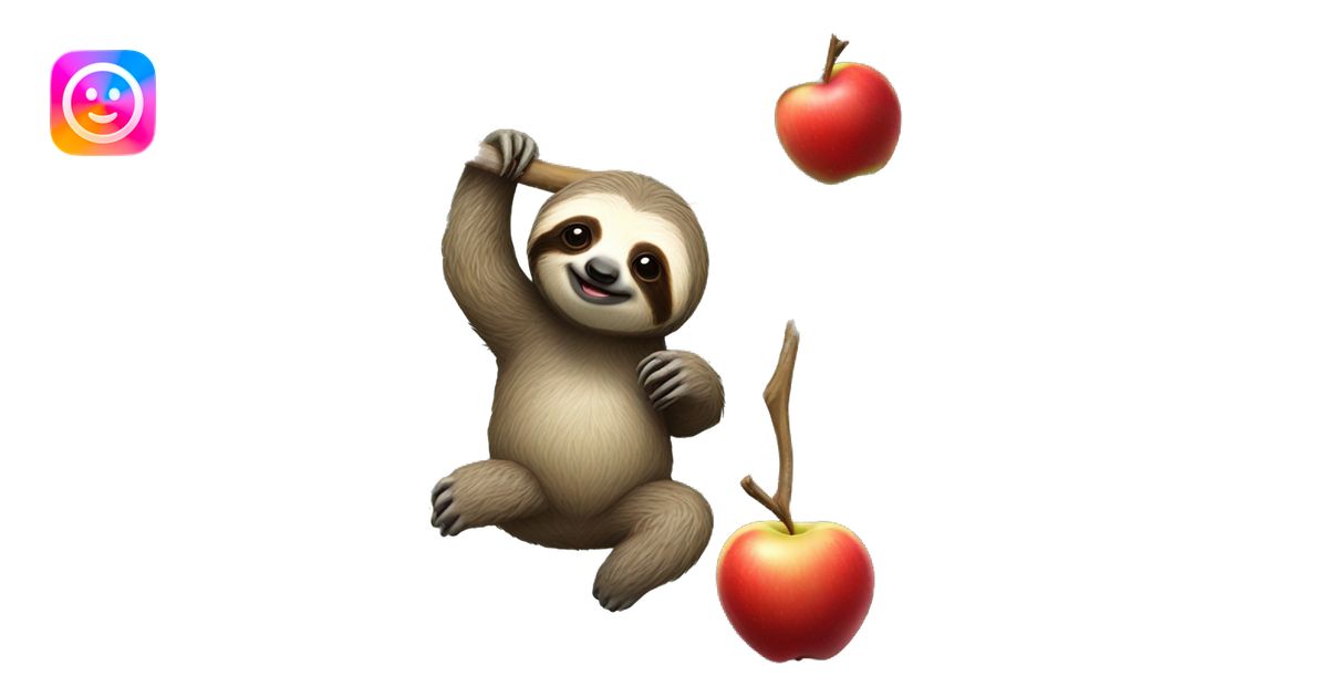 realistic full body sloth hanging from branch and holding a small red ...