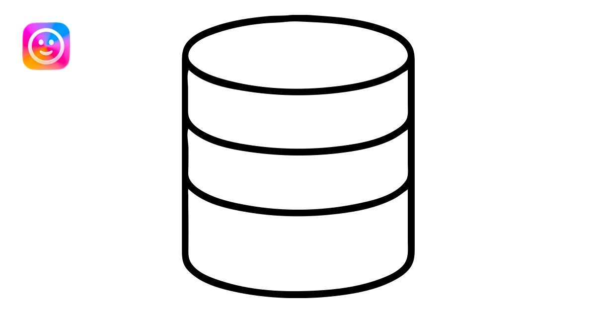 Simple database outline, cylindrical data storage with horizontal lines ...