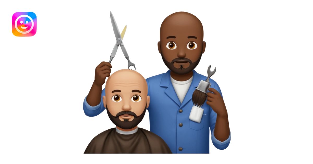 A bald man with a dark brown beard cutting someone’s hair at a barber ...