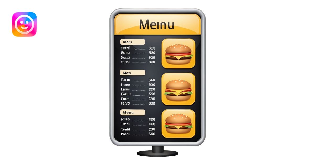 digital menu board with menu of restaurant items not emoticons emoji ...