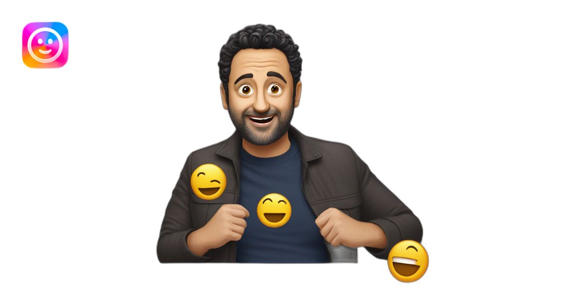 Cyril Hanouna on the show with less hair emoji | AI Emoji Generator