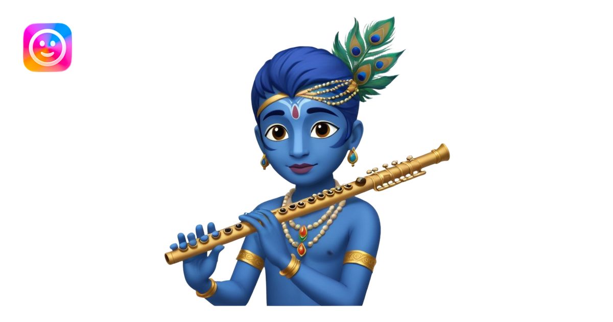 Krishna playing flute blue skin peacock feather emoji | AI Emoji Generator