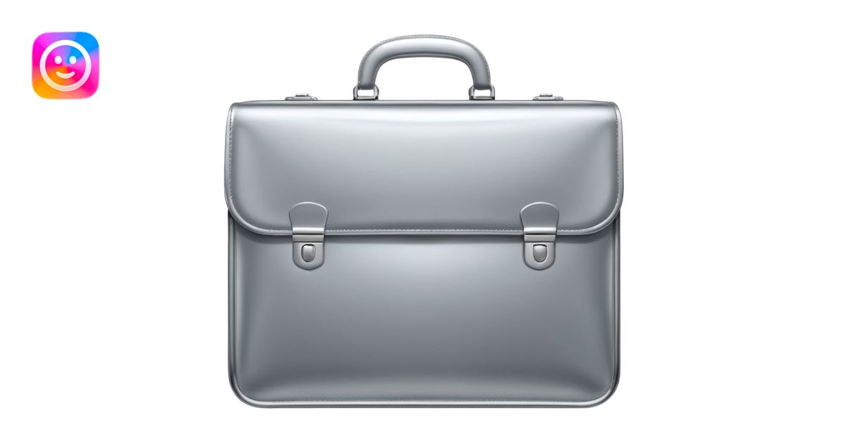 A luxury briefcase emoji made of polished silver chrome, smooth ...
