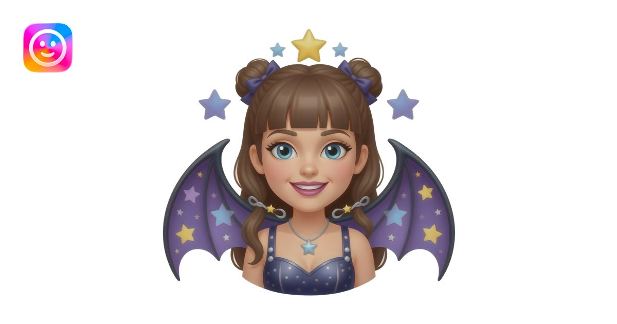 Circus acrobat woman with bat wings and stars emoji | AI Emoji Generator