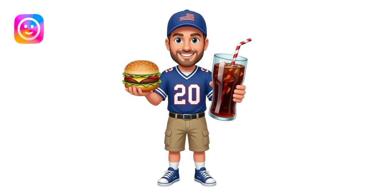 Create an Apple-style 3D emoji of a cheerful American man wearing a ...