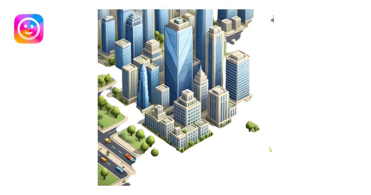 An icon showing a city-building game interface, inspired by Sim City ...